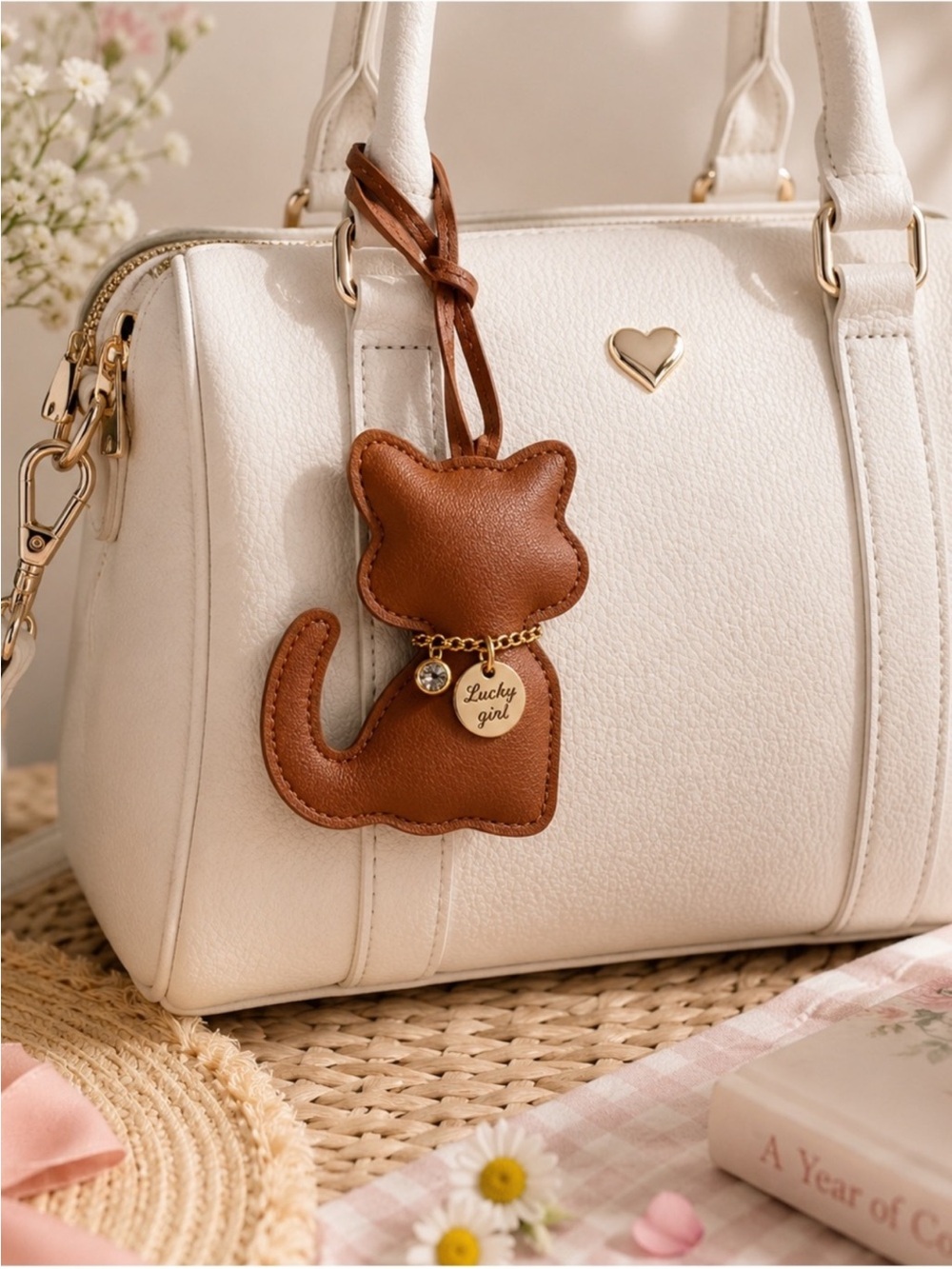 Lucky Cat Brown Cat Charm with Matching Strap
